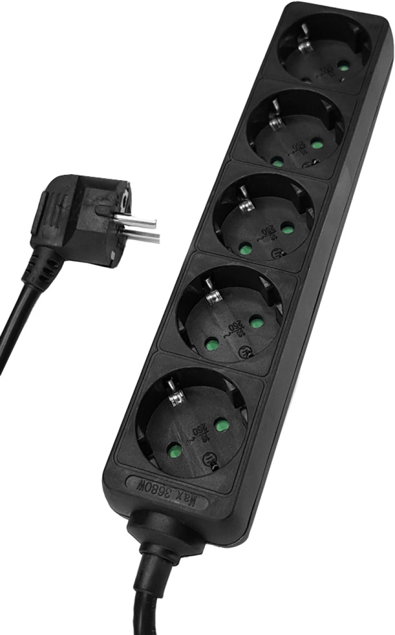 POWERTECH πολύπριζο PT-872, 5x schuko, 16A, 3m, μαύρο