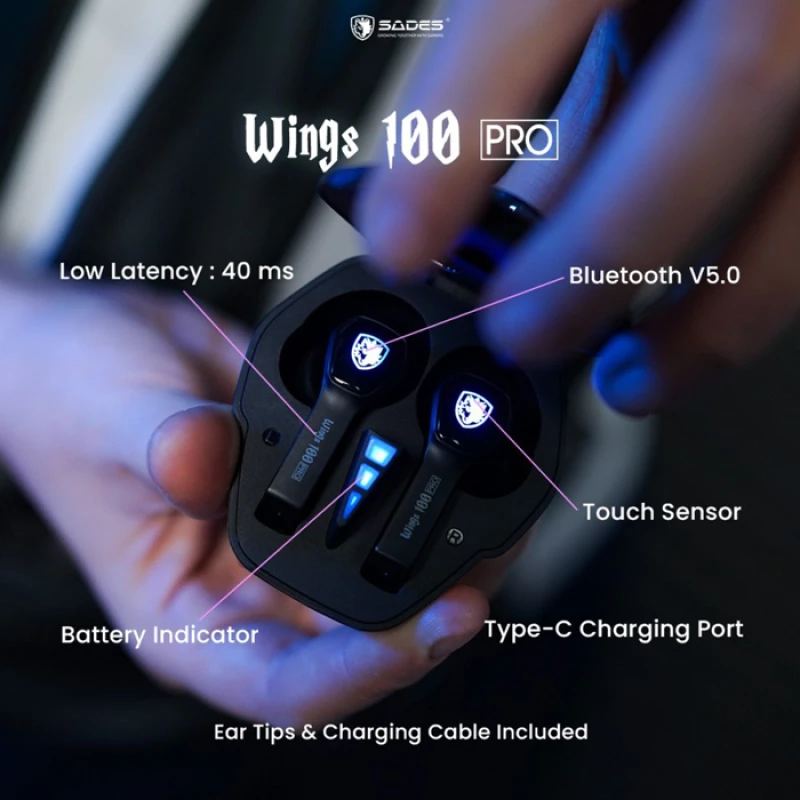 SADES gaming earphones Wings 100 Pro  θήκη φόρτισης True Wireless  μαύρα