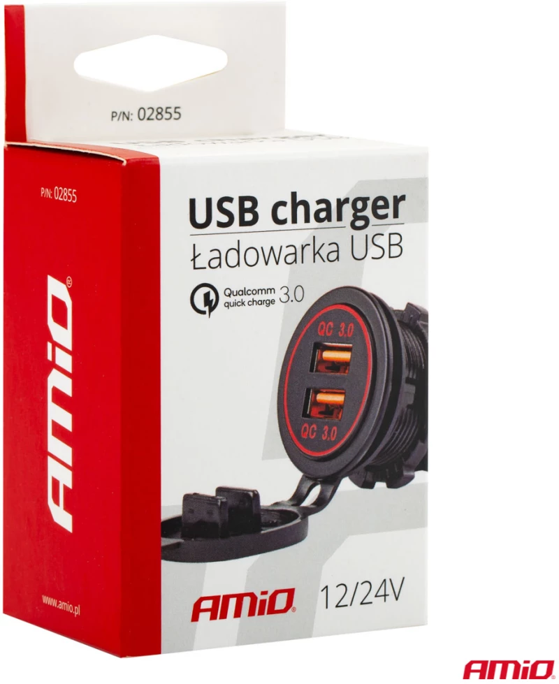 AMIO ΠΡΙΖΑ ΜΕ 2 ΘΥΡΕΣ USB 12/24V 3.0A Φ37mmX51mm QUICK CHARGE MOD-05 02855/AM