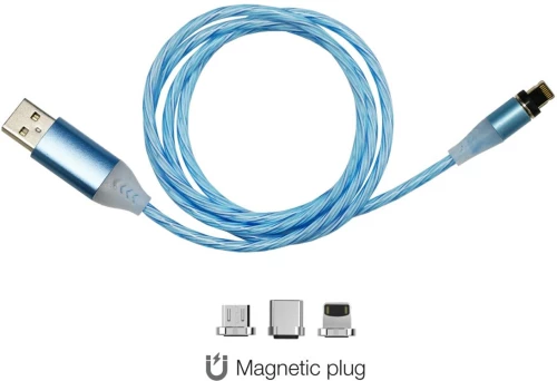 Simoni Racing ΚΑΛΩΔΙΟ USB ΦΟΡΤΙΣΗΣ & ΣΥΓΧΡΟΝΙΣΜΟΥ MICRO USB/TYPE-C/LIGHTING ΜΕ ΜΑΓΝΗΤΙΚΗ ΥΠΟΔΟΧΗ & ΜΠΛΕ ΦΩΣ 100 cm SRCLC