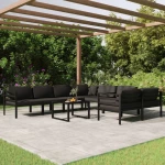 vidaXL Σαλόνι Κήπου 9 Τεμαχίων Ανθρακί Αλουμινίου με Μαξιλάρια N/A Ανθρακί
