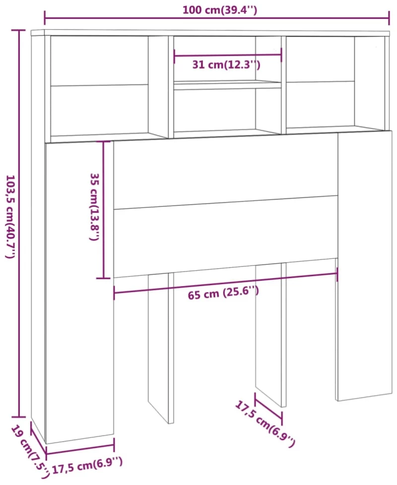 vidaXL Κεφαλάρι Με Αποθηκευτικό Χώρο Λευκό 100x19x103,5 εκ. N/A Λευκό