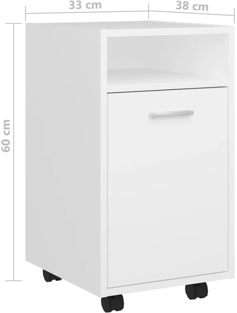 vidaXL Βοηθητικό Ντουλάπι με Τροχούς Λευκό 33x38x60 εκ. Μοριοσανίδα N/A Λευκό