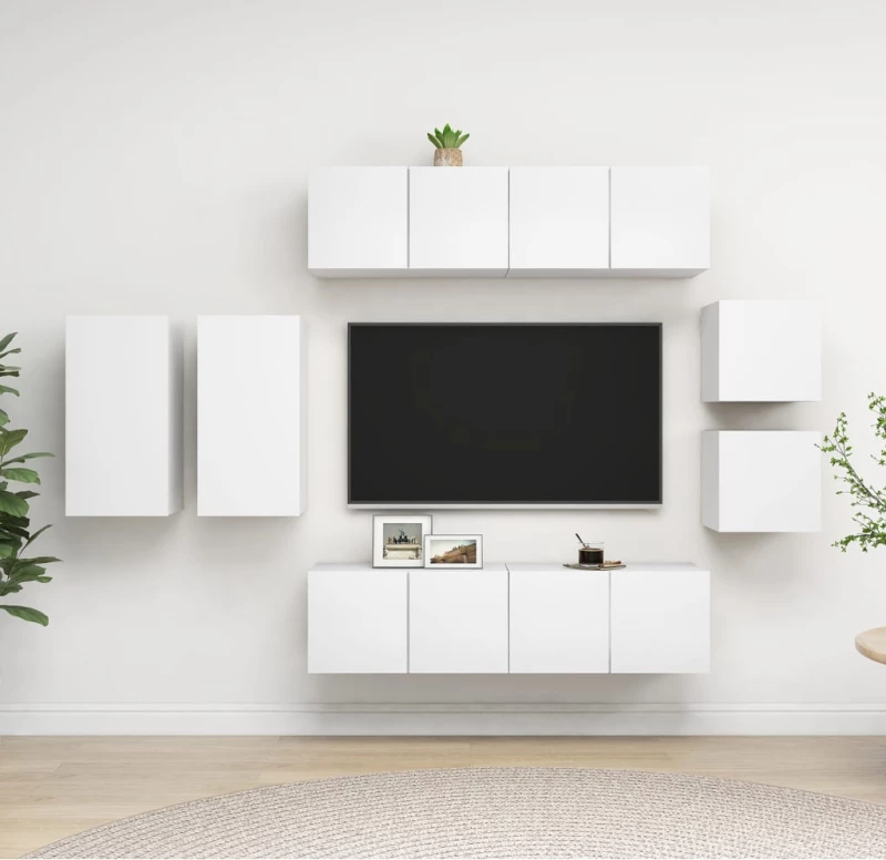 vidaXL Έπιπλα Τηλεόρασης Σετ 8 Τεμαχίων Λευκό από Μοριοσανίδα 60 x 30 x 30 cm Λευκό