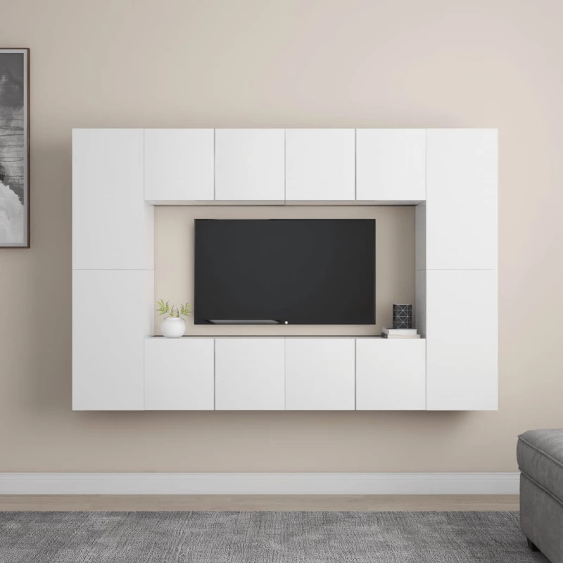 vidaXL Έπιπλα Τηλεόρασης Σετ 8 Τεμαχίων Λευκό από Μοριοσανίδα 60 x 30 x 30 cm Λευκό