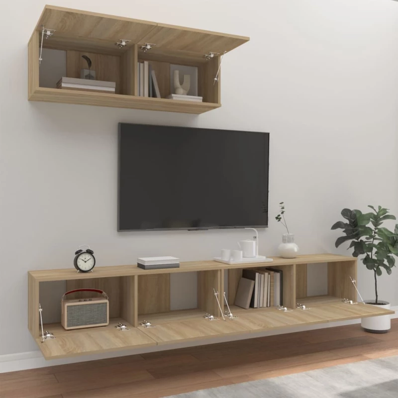 vidaXL Σετ Επίπλων Τηλεόρασης 3 Τεμαχίων Sonoma Δρυς Επεξ. Ξύλο 100 x 30 x 30 cm Καφέ