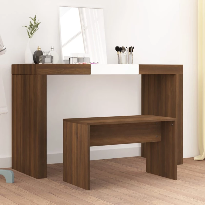 vidaXL Σκαμπό Μπουντουάρ Καφέ δρυς 70 x 35 x 45 εκ. Επεξ. Ξύλο N/A Καφέ