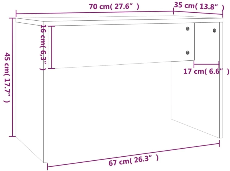 vidaXL Σκαμπό Μπουντουάρ Καφέ δρυς 70 x 35 x 45 εκ. Επεξ. Ξύλο N/A Καφέ