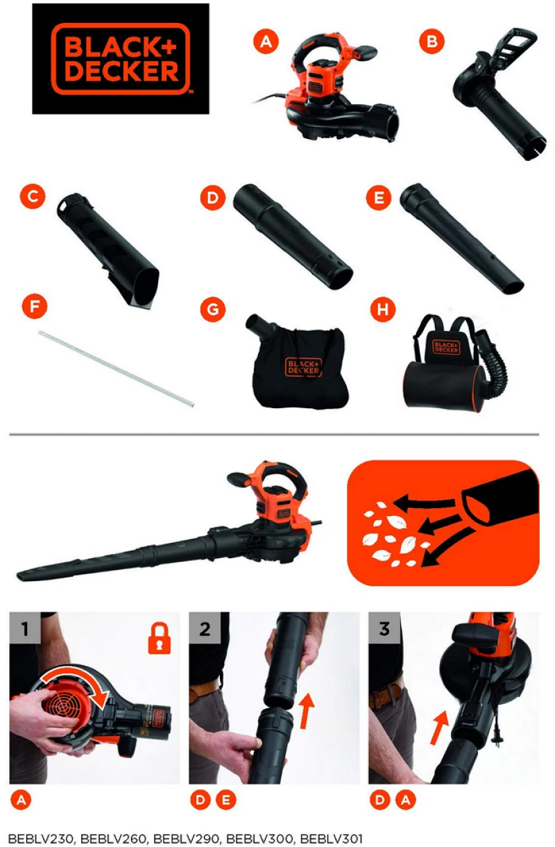Ηλεκτρική σκούπα με Σακούλα Black & Decker beblv260-qs