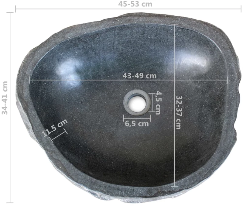 vidaXL Νιπτήρας River Stone Οβάλ 45-53 εκ. 45-53 cm Ανθρακί