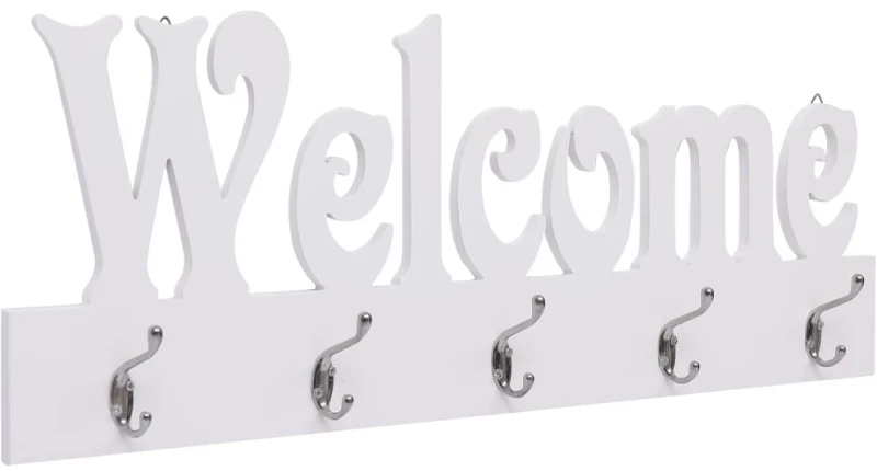 vidaXL Κρεμάστρα Τοίχου «WELCOME» Λευκή 74 x 29,5  εκ. N/A Λευκό