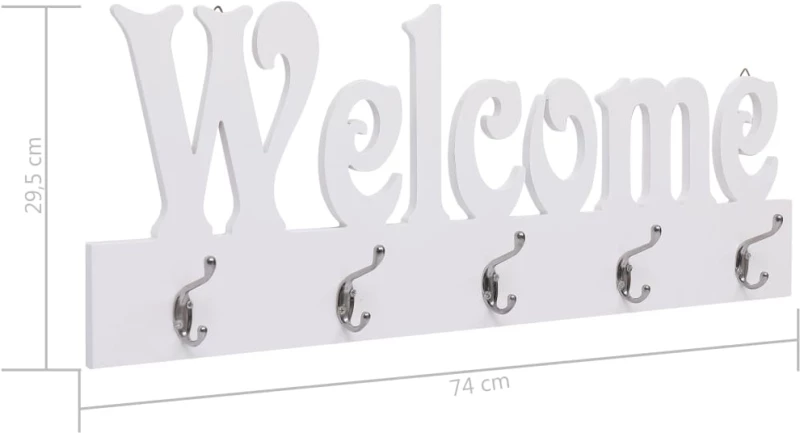 vidaXL Κρεμάστρα Τοίχου «WELCOME» Λευκή 74 x 29,5  εκ. N/A Λευκό