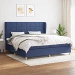 vidaXL Κρεβάτι Boxspring με Στρώμα Μπλε 200x200 εκ. Υφασμάτινο 200 x 200 cm Μπλε