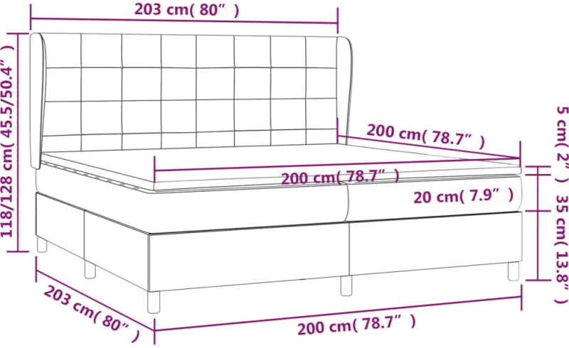 vidaXL Κρεβάτι Boxspring με Στρώμα Μπλε 200x200 εκ. Υφασμάτινο 200 x 200 cm Μπλε