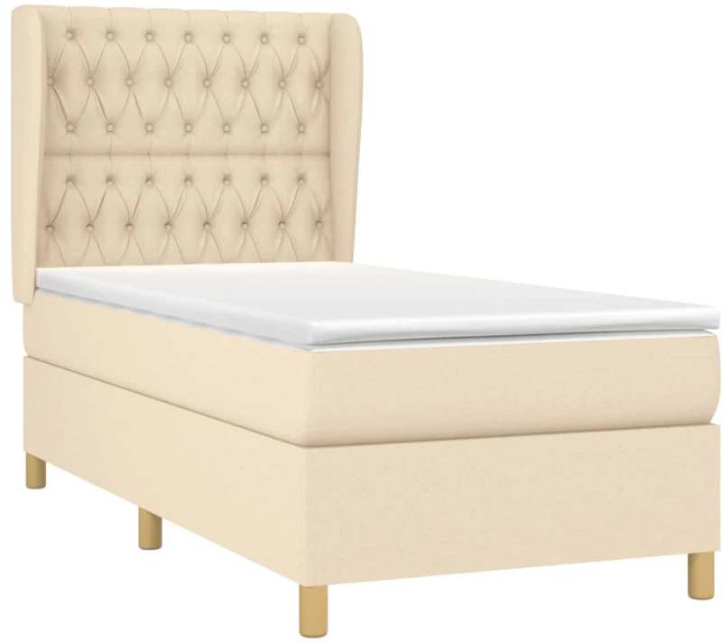 vidaXL Κρεβάτι Boxspring με Στρώμα Κρεμ 90x200 εκ.Υφασμάτινο 90 x 200 cm Κρεμ