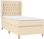 vidaXL Κρεβάτι Boxspring με Στρώμα Κρεμ 90x200 εκ.Υφασμάτινο 90 x 200 cm Κρεμ