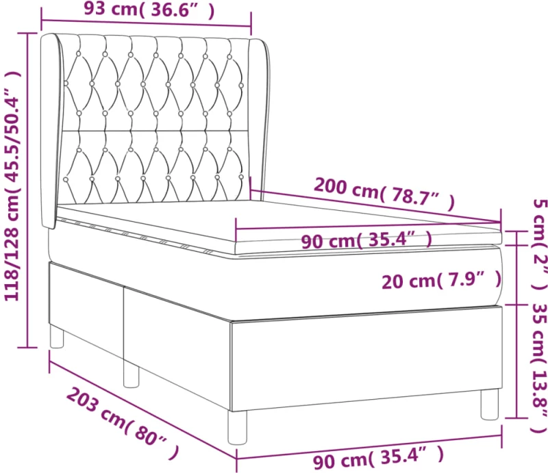 vidaXL Κρεβάτι Boxspring με Στρώμα Κρεμ 90x200 εκ.Υφασμάτινο 90 x 200 cm Κρεμ