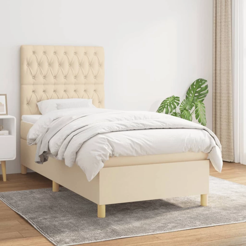 vidaXL Κρεβάτι Boxspring με Στρώμα Κρεμ 90x200 εκ.Υφασμάτινο 90 x 200 cm Κρεμ