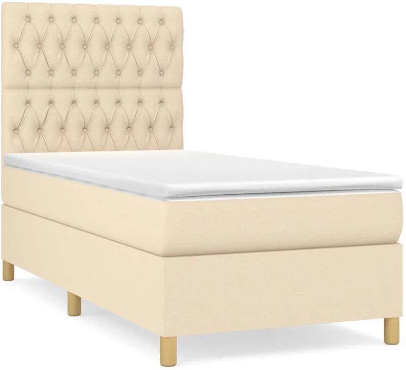 vidaXL Κρεβάτι Boxspring με Στρώμα Κρεμ 90x200 εκ.Υφασμάτινο 90 x 200 cm Κρεμ