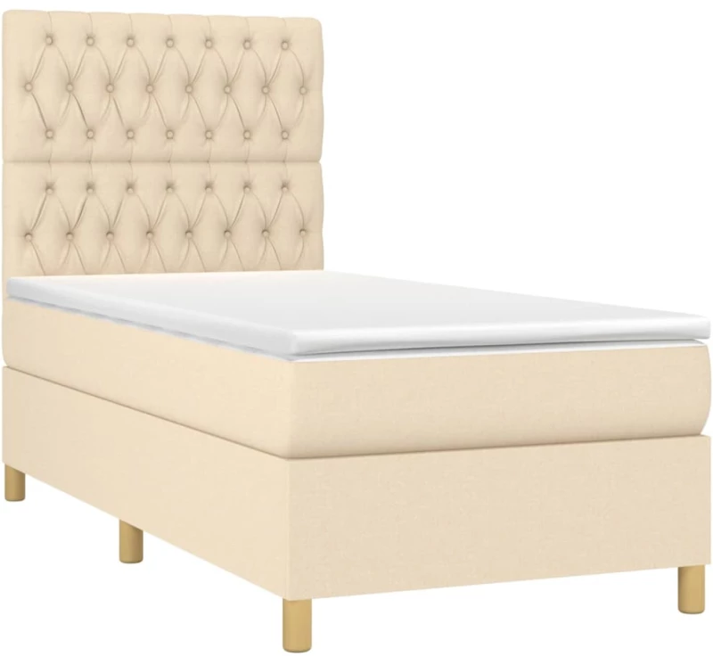 vidaXL Κρεβάτι Boxspring με Στρώμα Κρεμ 90x200 εκ.Υφασμάτινο 90 x 200 cm Κρεμ