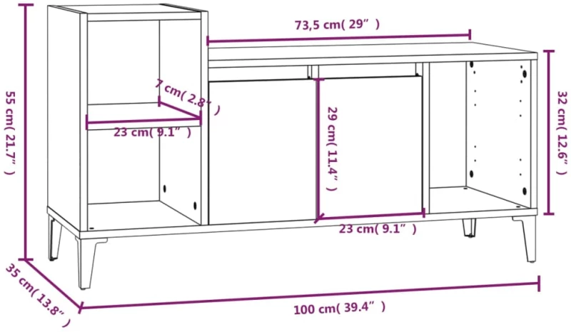 vidaXL Έπιπλο Τηλεόρασης Γκρι Sonoma 100x35x55 εκ. από Επεξεργ. Ξύλο N/A Γκρι