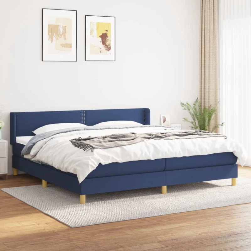 vidaXL Κρεβάτι Boxspring με Στρώμα Μπλε 200x200 εκ. Υφασμάτινο 200 x 200 cm Μπλε
