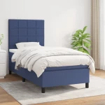 vidaXL Κρεβάτι Boxspring με Στρώμα Μπλε 90x200 εκ.Υφασμάτινο 90 x 200 cm Μπλε
