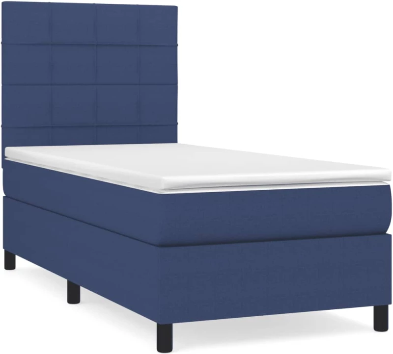 vidaXL Κρεβάτι Boxspring με Στρώμα Μπλε 90x200 εκ.Υφασμάτινο 90 x 200 cm Μπλε