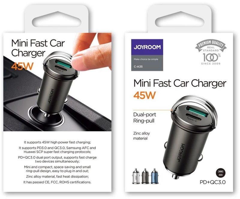 Car charger JOYROOM (C-A35) (1xUSB-C 1xUSB 4.8A 45W) black