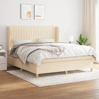 vidaXL Κρεβάτι Boxspring με Στρώμα Κρεμ 180x200 εκ. Υφασμάτινο 180 x 200 cm Κρεμ