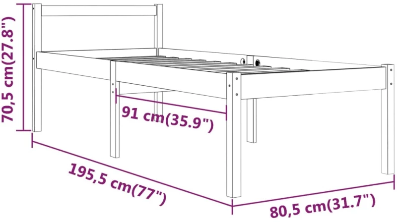 vidaXL Πλαίσιο Κρεβατιού 75x190 εκ. από Μασίφ Ξύλο 2FT6 Small Single 2FT6 Small Single Καφέ