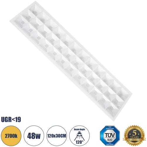 GloboStar® ZEUS 60973 Χωνευτό LED Panel 120x30cm 48W 6960lm 120° CRI≥86Ra UGR