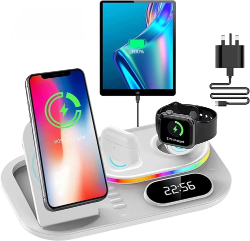 Σταθμός - Βάση Ασύρματης Φόρτισης Πολλαπλών Συσκευών 4 σε 1 Πολυφορτιστής με LED Φωτισμό - ANDOWL Wireless RGB LED Charger A06.