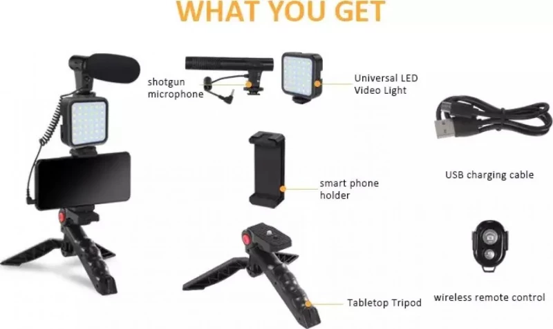 Vlogging Kit 01LM με Τρίποδο, Βάση Κινητού, Φωτισμό Led και Μικρόφωνο