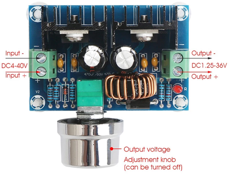 GloboStar® 73114 Ρυθμιστής Τάσης - Voltage Regulator DC Converter Module - Input DC4-40V / Output DC1.25-36V Max Load 8A Μ6 x Π4.5 x Υ2.5cm