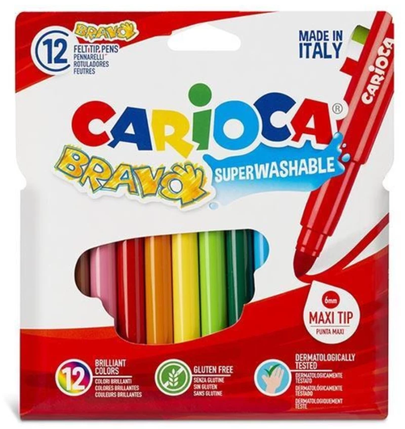 252015 Carioca Bravo super washable μαρκαδόροι 12 χρωμάτων (ΣΕΤ 6 ΤΕΜΑΧΙΩΝ)