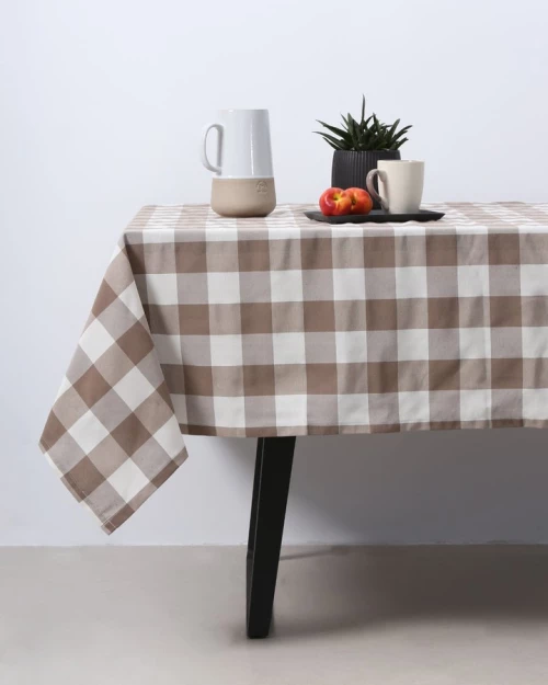 297369 Τραπεζομάντηλο Cabanna με μεγάλο καρώ σχέδιο 4 ατόμων (135x135cm) Μπεζ