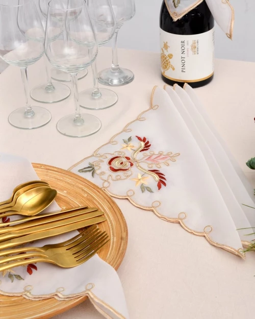 299517 Πετσετάκι Κέντημα Μπορντώ Ανθη Arabesque Bo Maison 30x30cm 30x30cm Μπεζ