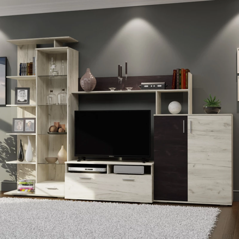 323012 Σύνθεση ΤηλεόρασηΣ Polo 290x46.5x206εκ Λευκό ΔρύΣ-Γκρί