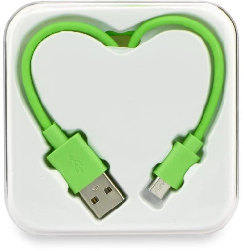 Καλώδιο Φόρτισης και Μεταφοράς Δεδομένων MICRO USB σε USB BOX HEART - Πράσινο