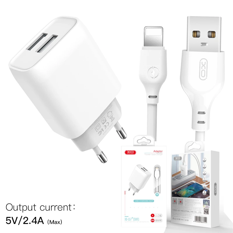 Xo l57 eu διπλής θύρας φορτιστής με lightning καλώδιο άσπρο