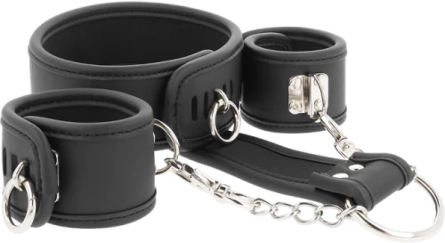 FETISH SUBMISSIVE LEATHER AND HANDCUFFS VEGAN LEATHER