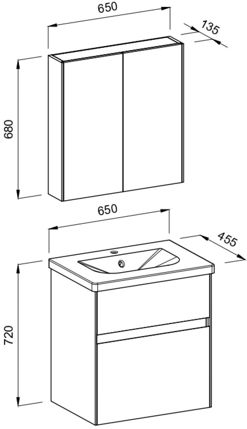 Σετ Έπιπλο Μπάνιου MALAGA Λευκό MDF 18mm Λάκα 65 9SMAL065WHM