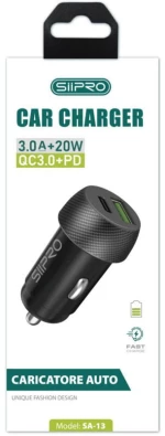 SiiPro Φορτιστής Αυτοκινήτου 3.0A 1x USB-A & 1x TYPE-C PD 20W SA-13 BLACK