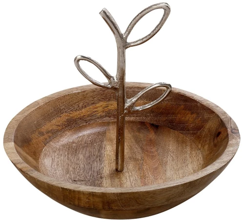 Μπωλ Ξύλινο Με Μεταλλική Λαβή Ασημί 25x25x21Εκ