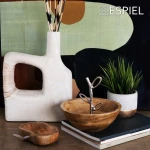 Μπωλ Ξύλινο Με Μεταλλική Λαβή Ασημί 25x25x21Εκ