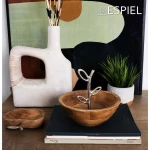 Μπωλ Ξύλινο Με Μεταλλική Λαβή Ασημί 25x25x21Εκ