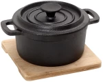 Κατσαρόλα Cast-Iron Μαύρη 13x10x8Εκ Με Βάση Bamboo