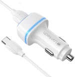 LAMTECH 2xUSB 2,4A CAR CHARGER WITH TYPE-C CABLE 1M WHITE