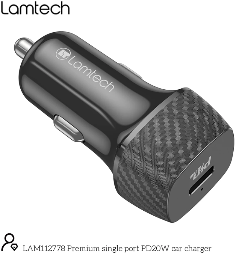 LAMTECH PREMIUM FAST IN-CAR CHARGER TYPE-C PD20W BLACK